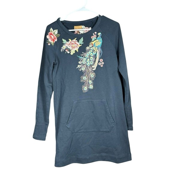 Driftwood Layla XS Dress Tunic Navy Blue Cotton Embroidered Peacock Floral Boho - Picture 3 of 13